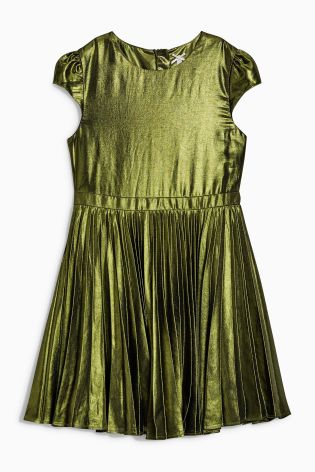 Olive Foil Pleated Dress (3-16yrs)
